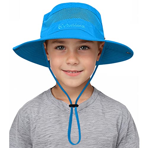 Century Star Outdoor Kids Sun Hat UPF 50+ Quick Dry Adjustable Bucket Hat Windproof Waterproof Beach Fishing Safari Hat - color: Sky Blue
