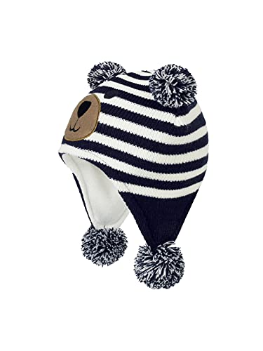 Baby Winter Hat Toddler Beanie Warm Fleece Lined Earflap Cap with Pom Pom - color: Bear Navy, size: 0-12 Months