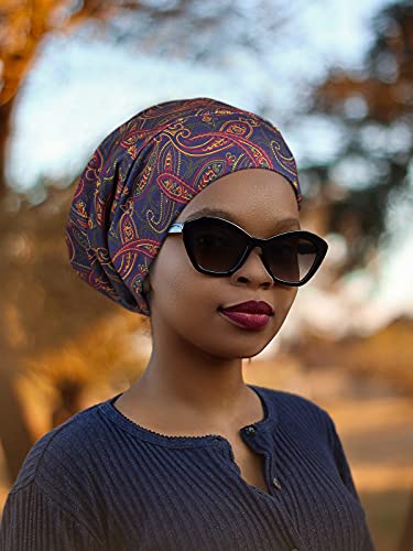 Adjustable Satin Lined Sleep Cap for Dreadlocks Curly Hair Large Head-Stay On Overnight - color: Black Yellow