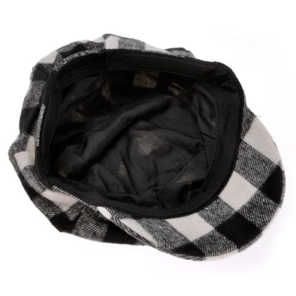 ZLYC Women Classic Newsboy Cap Visor 8 Panel Gatsby Cabbie Paperboy Hat - color: (Plaid) White