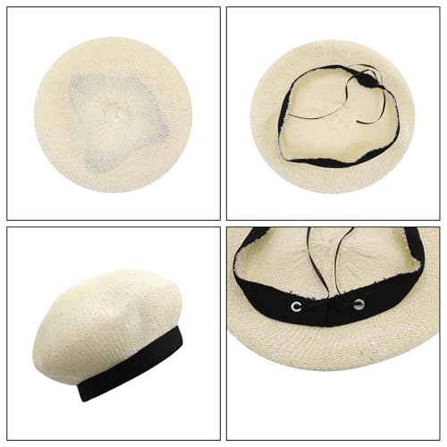 Women Lightweight Beret Floral Hollow Out Hat Breathable French Beret Beanie Hat Cap for Spring Summer - color: Beige 6#