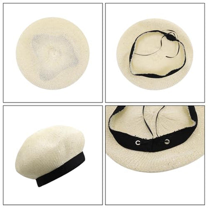 Women Lightweight Beret Floral Hollow Out Hat Breathable French Beret Beanie Hat Cap for Spring Summer - color: Beige 6#