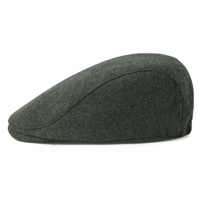 FEINION Men Wool Blend Flat Cap Tweed Newsboy Ivy Hat - color: Herringbone Green