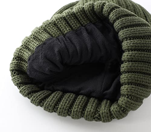 Home Prefer Mens Winter Hat Wool Fleece Lined Knit Beanie Hat Warm Stocking Caps - color: Army Green