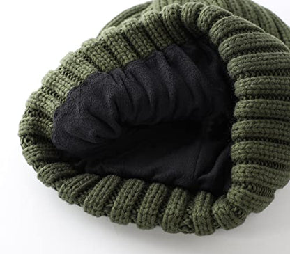 Home Prefer Mens Winter Hat Wool Fleece Lined Knit Beanie Hat Warm Stocking Caps - color: Army Green