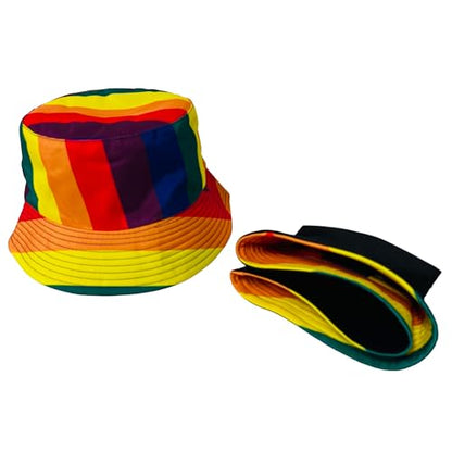 Pride Unisex Bucket Hat Reversible Double-Side-Wear Packable for Travel, Outdoors, and Beach - color: Rainbow Stripes