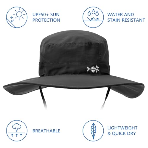 BASSDASH UPF 50+ Fishing Sun Hat Water Resistant Unisex Wide Brim Bucket Boonie Hat for Hiking Camping Safari FH15 - color: Dark Grey, size: Large