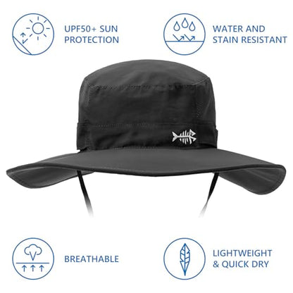 BASSDASH UPF 50+ Fishing Sun Hat Water Resistant Unisex Wide Brim Bucket Boonie Hat for Hiking Camping Safari FH15 - color: Dark Grey, size: Medium