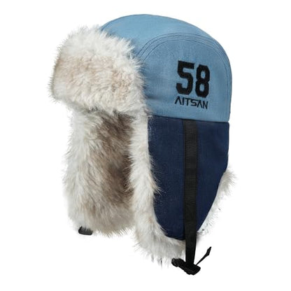 Croogo Trapper Hat Winter Hats for Men Trooper Russian Warm Hat with Ear Flaps Women Ushanka Fur Hat Windproof Ski Hat - color: Pl2510-lightblue
