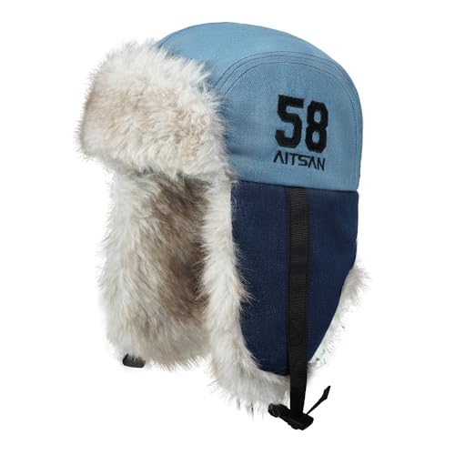 Croogo Trapper Hat Winter Hats for Men Trooper Russian Warm Hat with Ear Flaps Women Ushanka Fur Hat Windproof Ski Hat - color: Pl2510-lightblue