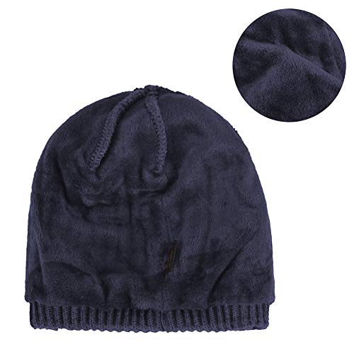 Women's Soft Knitting Visor Beanie Winter Hat with Brim Fleece Lining Baseball Cap - color: Blue