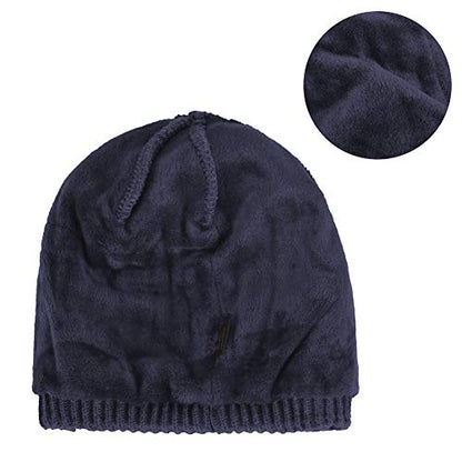 Women's Soft Knitting Visor Beanie Winter Hat with Brim Fleece Lining Baseball Cap - color: Blue