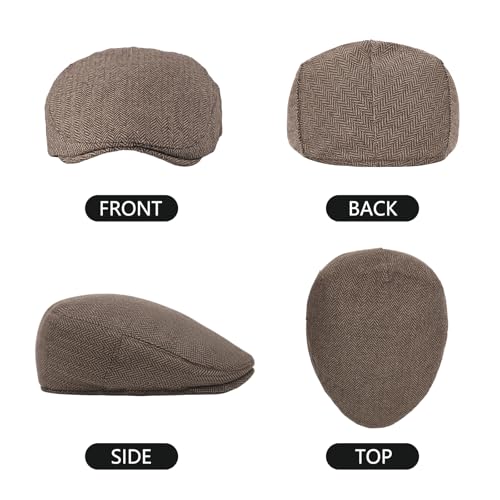 meioro Herringbone Flat Ivy Newsboy Cap for Men Classic Tweed Newsboy Hat Wool Blend Flat Cap Gatsby Cabbie Hats Ivy Caps - color: Khaki