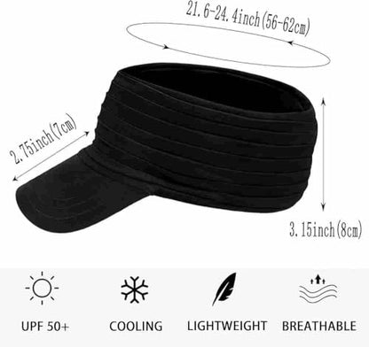 Visor Hats for Women Men Beach Sun UV Protection Wide Brim Lightweight with Ponytail - color: Black