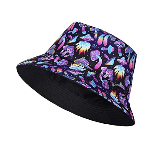 Tie Dye Bucket Hat Reversible Cotton Multicolored Fisherman Cap Packable Sun Hat - color: Magic Mushroom