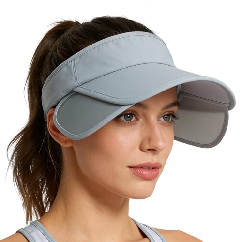Summer Sun Visor Hat with Retractable Brim, Sun Golf Visor Hats Beach Hats for Men Women - color: Light Gray