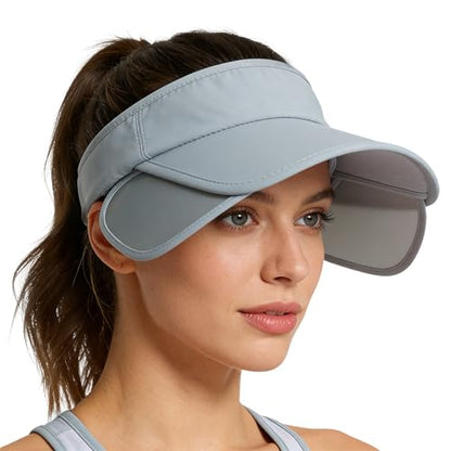 Adjustable Summer Sun Visor Hat Retractable Brim Empty Top Golf Cap Adult Teens UV Protection Beach Tennis Sports Hat - color: Light Grey