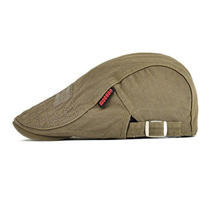 VOBOOM Men Cotton Adjustable Newsboy Beret Ivy Cap Cabbie Flat Hat - color: Dark Brown