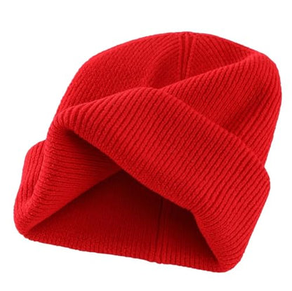 Connectyle Thick Cuffed Beanie for Men & Women Double Layer Knit Winter Hat Acrylic Watch Hat Warm Stocking Skull Cap - color: Red