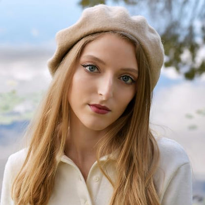 2 Pieces Beret Hat Women French Wool Beret Solid Color Beret Cap - color: Gray+beige