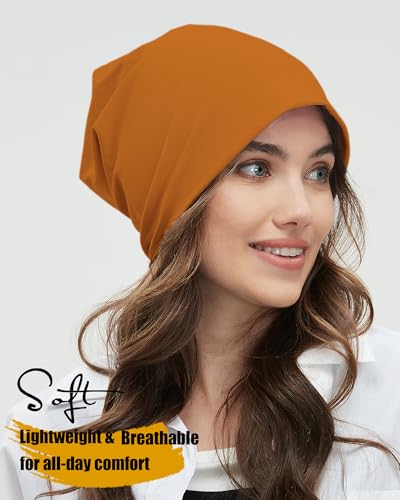 ROYBENS 100% Cotton T-Shirt Beanie for Women Men Slouchy Soft Skull Cap - color: 1pcs-brown