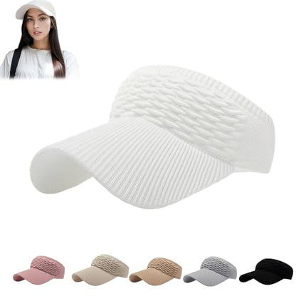Sun Visor Hats, Wide Brim Sun Hats with UV Protection, Knitted Running Visors for Women - Ponytail Friendly, Quick Drying - color: White