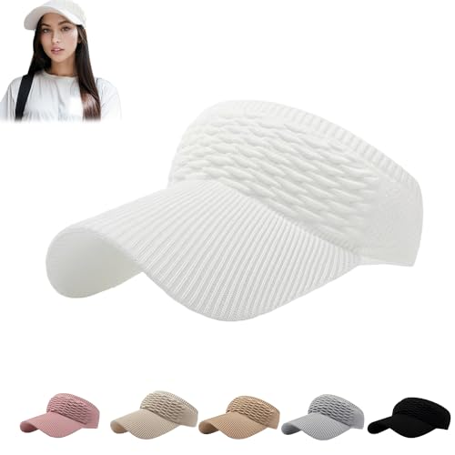 Sun Visor Hats, Wide Brim Sun Hats with UV Protection, Knitted Running Visors for Women - Ponytail Friendly, Quick Drying - color: White