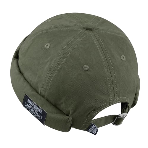 Croogo Cotton Brimless Hat for Men Rolled Cuff Docker Cap Casual Worker Hat - color: Gd30-green