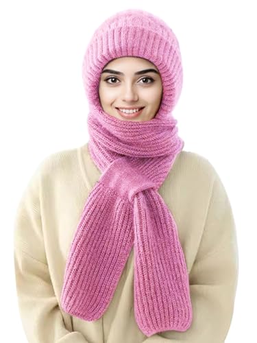 Sumolux Integrated Ear Protection Windproof Cap Scarf Elastic Knitting - color: Pink