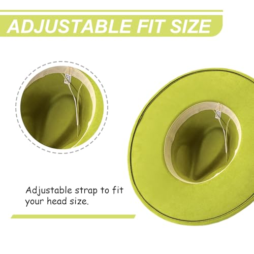 Fedora Hats for Women Man with Big Wide Brim Classic Suede Panama Hat Western Outdoor hat - color: Avocado-green