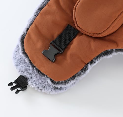 Connectyle Men's Trapper Hat with Faux Fur Linning Eskimo Windproof Winter Warm Hats Ushanka Hunting Hat - color: Caramel