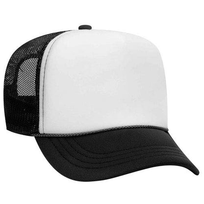 Ashen Fane Kids' Polyester Foam Front 5 Panel High Crown Mesh Back Trucker Hat - color: Blk/Wht/Blk