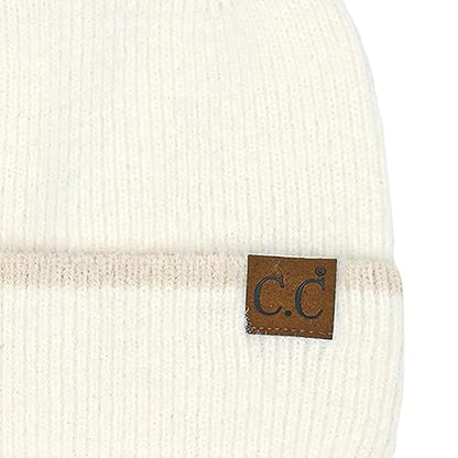 C.C Fuzzy Beanie for Women Unisex - Acrylic Stretchable Soft Warm Knit Winter Skully Hat - color: Feather Yarn-ivory