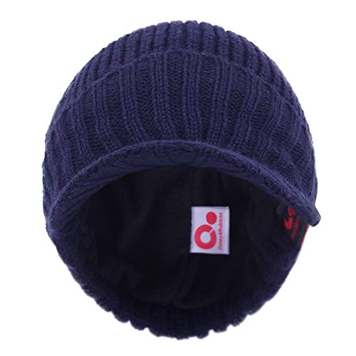 Janey&Rubbins Men‘s Stylish Knit Visor Brim Beanie Hats Fleece Lined Skull Ski Caps - color: Blue