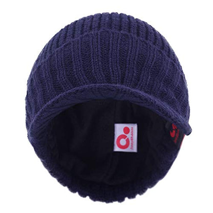 Janey&Rubbins Men‘s Stylish Knit Visor Brim Beanie Hats Fleece Lined Skull Ski Caps - color: Blue