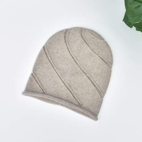 Women's Knitted Angora Wool Hat for Autumn and Winter Warm and Stylish with Rolled Brim and Slanted Rhinestones Cap - color: New-camel