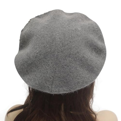 ZLYC Women French Beret Hat Reversible Solid Color Mosaic Warm Artist Cap - color: Embroidered Flower Vine Gray
