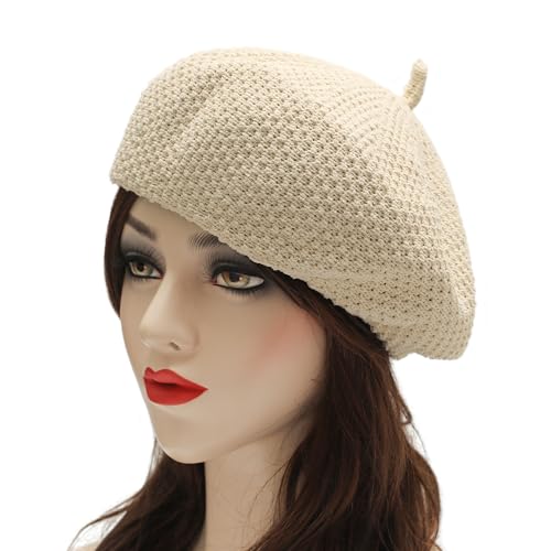 ZLYC Women French Beret Hat Winter Knitted Stretchable Beret Artist Cap - color: Knit Beige