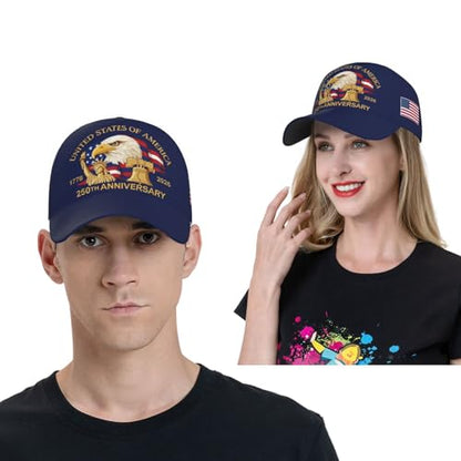 American Flag Baseball Caps Embroiderred USA Flag Patriotic Dad Hat Adjustable Trucker Hats for Men Women - color: Usa 250th Anniversary -Navy Blue