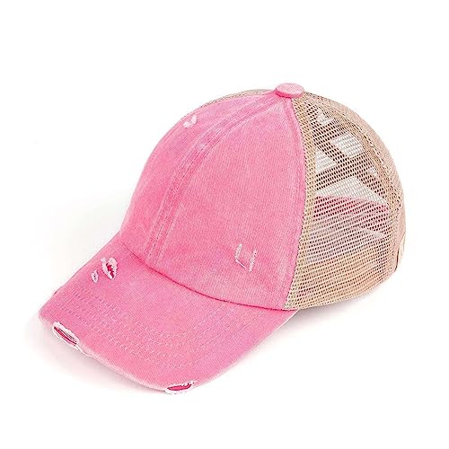 C.C. Childrens' Kids' Girls' Criss Cross High Bun Adjustable Mesh Trucker Baseball Cap - color: Cotton Twill, Pink