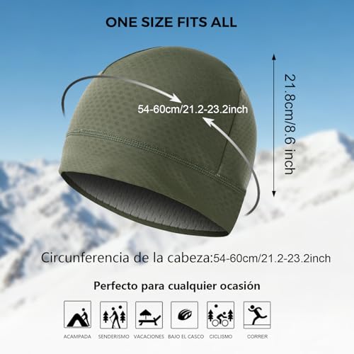 2 Pack Thermal Skull Caps for Men Women Wind-Resistant Fleece Beanie Hats Cold Weather Helmet Liners for Cycling - color: Black+green