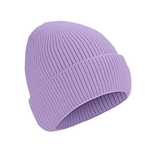 Beanie for Men Women Cuffed Thick Knitted Skull Cap Unisex Winter Hat - color: Light Purple