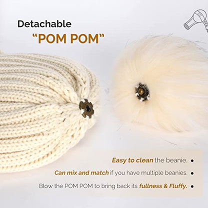FURTALK Womens Winter Knitted Beanie Hat with Faux Fur Pom Warm Knit Skull Cap Beanie for Women - color: Beige With Beige Pom