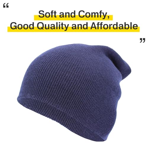 KBETHOS Made in USA Classic Men's Women's Cuffed Folded Acrylic Knit Beanie Hat Solid Unisex Cold - color: Navy Solid Long Beanie