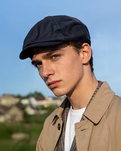 Clakllie Cotton Newsboy Cap Lightweight Short Brim Golf Flat Cap for Men Vintage Ivy Irish Hat Classic Gatsby Driving Beret - color: Cdus-dbl242-blue