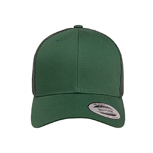 Yupoong Classic Mesh 6 Panel Retro Trucker Cap | Mid Profile Snapback - color: Evergreen