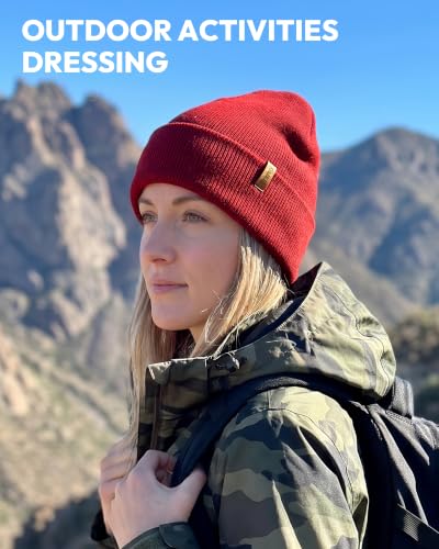 Beanie for Men Women, Winter Double Layer Warm Hat Skull Cap - color: Burgundy
