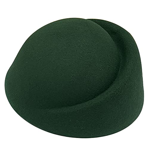 YING LAN Women Wool Cap Stewardess Pillbox Hat Fascinator Base - color: Dark Green