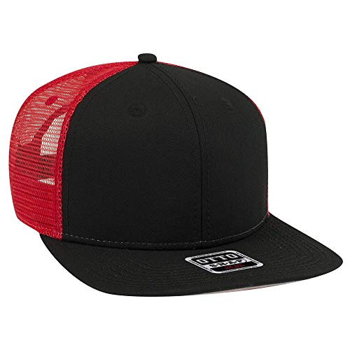 OTTO SNAP Hawaiian Pattern Square Flat Visor 6 Panel Pro Style Snapback Hat - color: Blk/Blk/Red