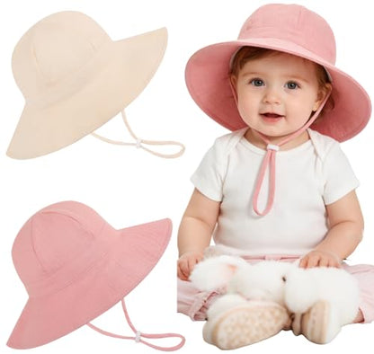 Baby Girl Sun Hat Infant Summer Beach Hat Toddler Bucket Hat UPF 50+ - color: Pink/Beige, size: 2-4T